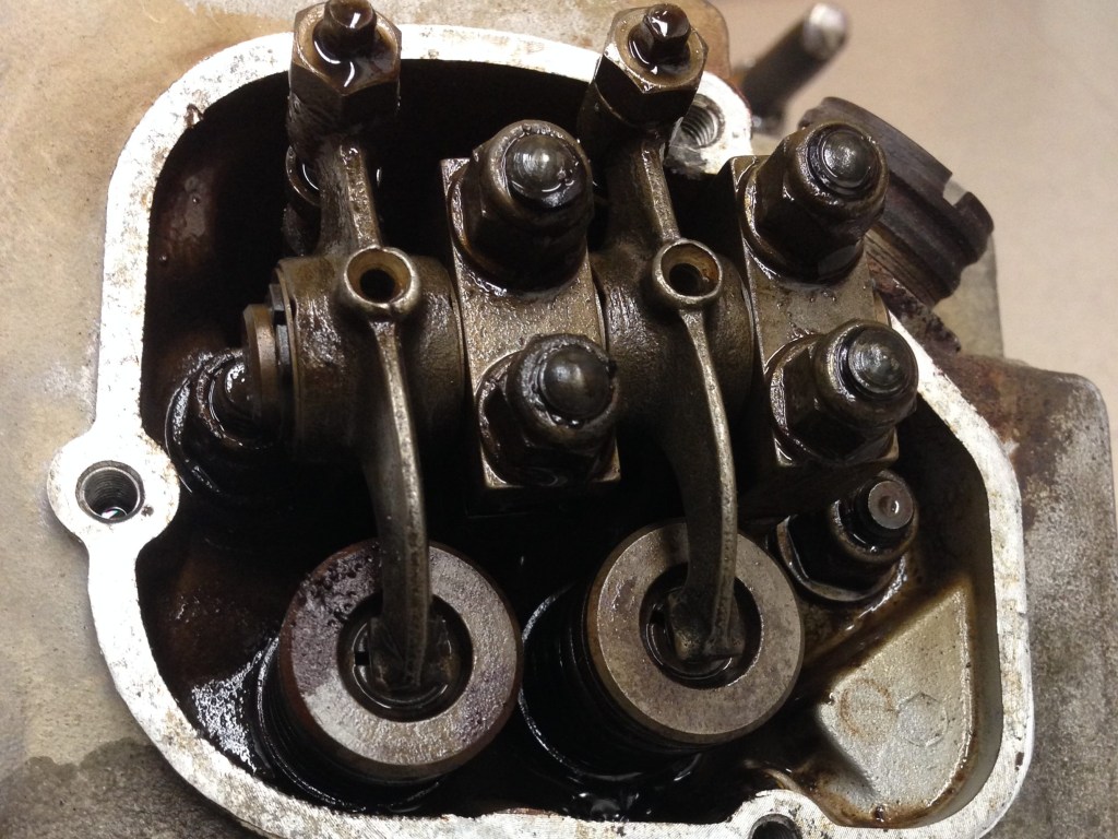 Valve cover removed, showing top of valvetrain